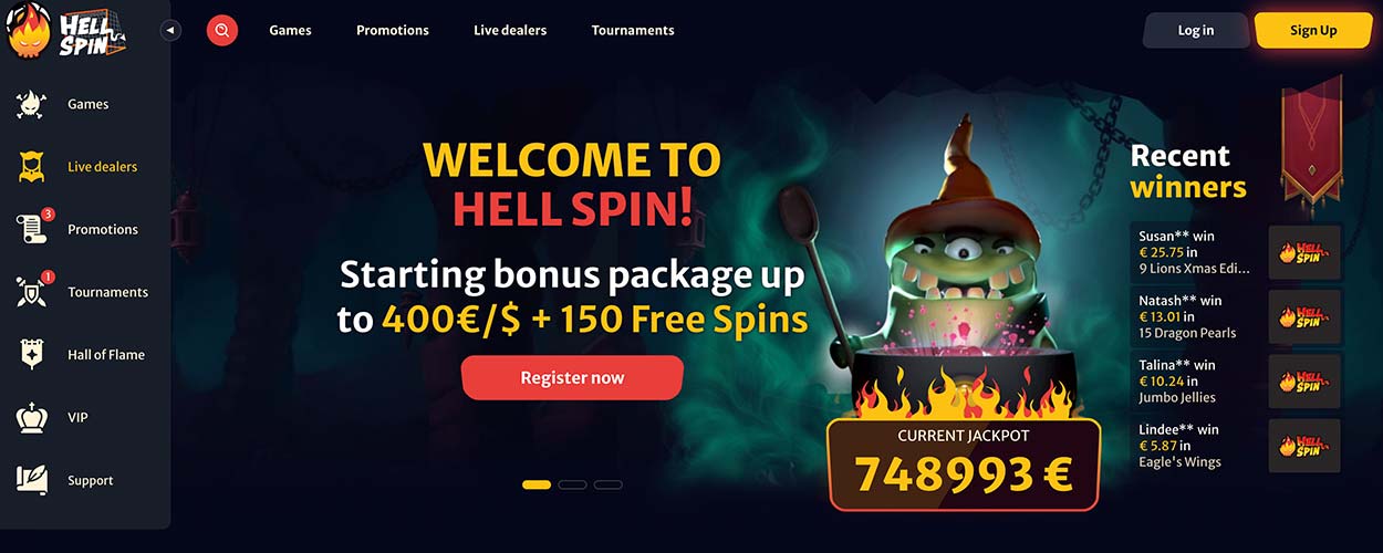 HellSpin Casino DE online gambling site home page