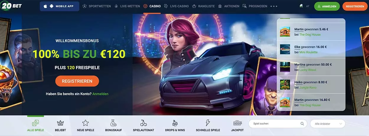 20bet slots Casino page